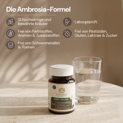 Amrit Kalash ayurvedisches Nahrungsergänzungsmittel mit Wasser