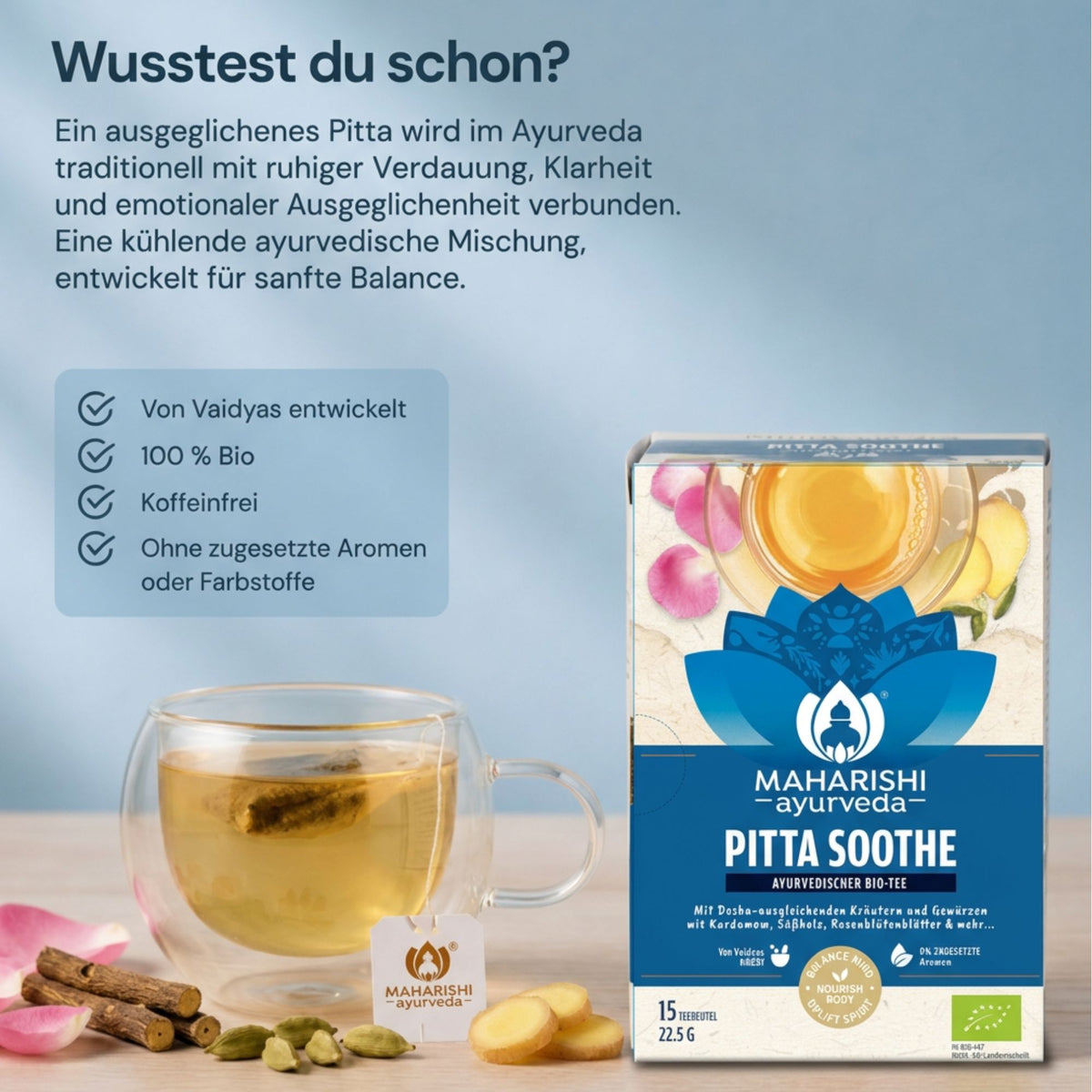 Organic Pitta Soothe Tea mit ausgewählten Kräutern