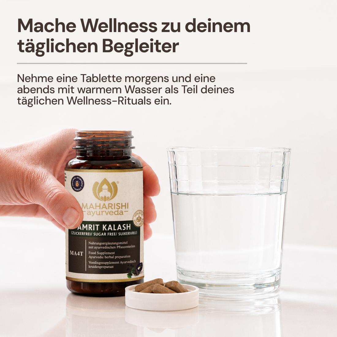 Amrit Kalash MA4T mit Wasser und Tabletten
