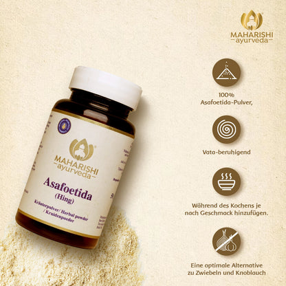 Asafoetida Pulver mit Vata-beruhigenden Eigenschaften und Anwendungshinweisen