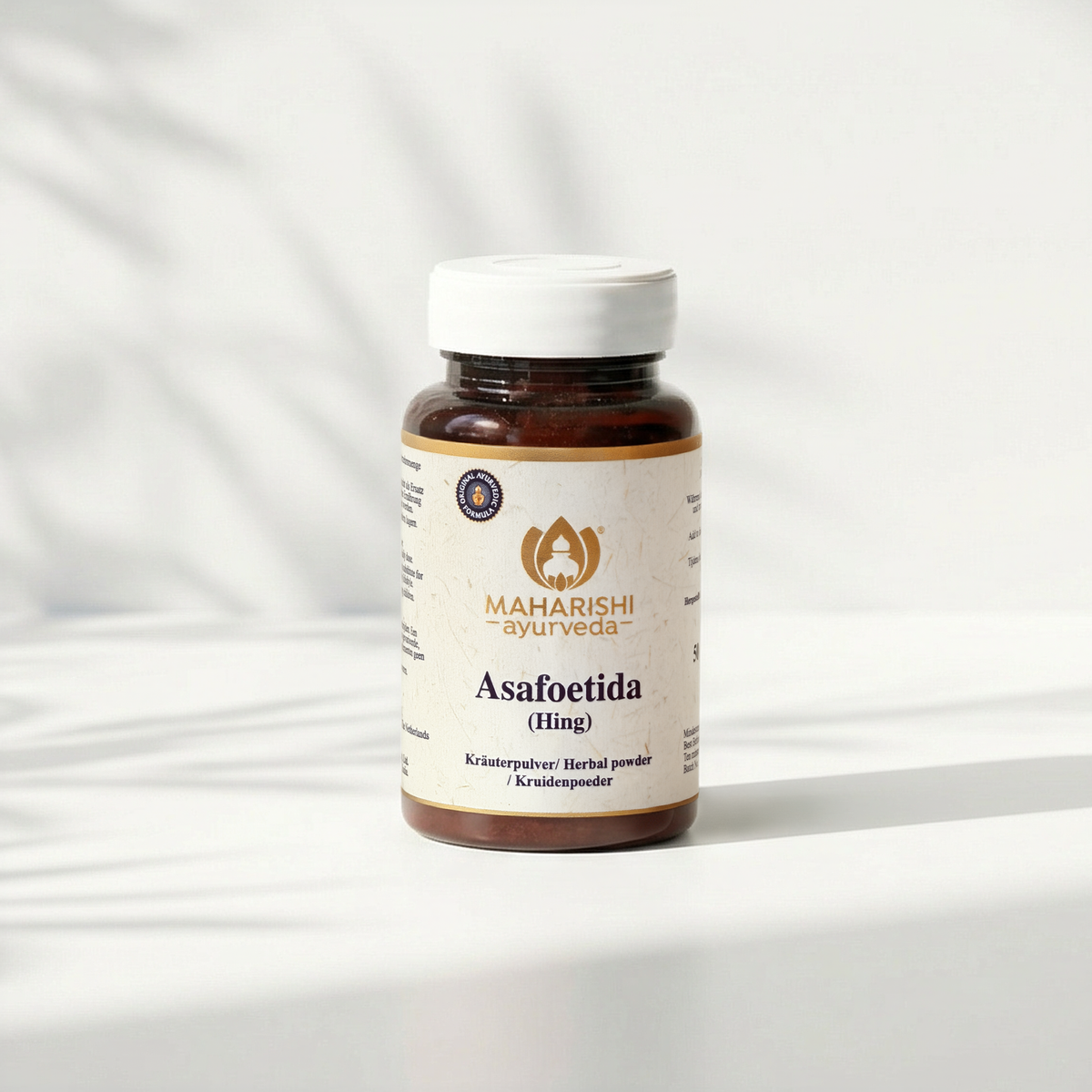 Asafoetida Hing Kräuterpulver im Maharishi Ayurveda Glas
